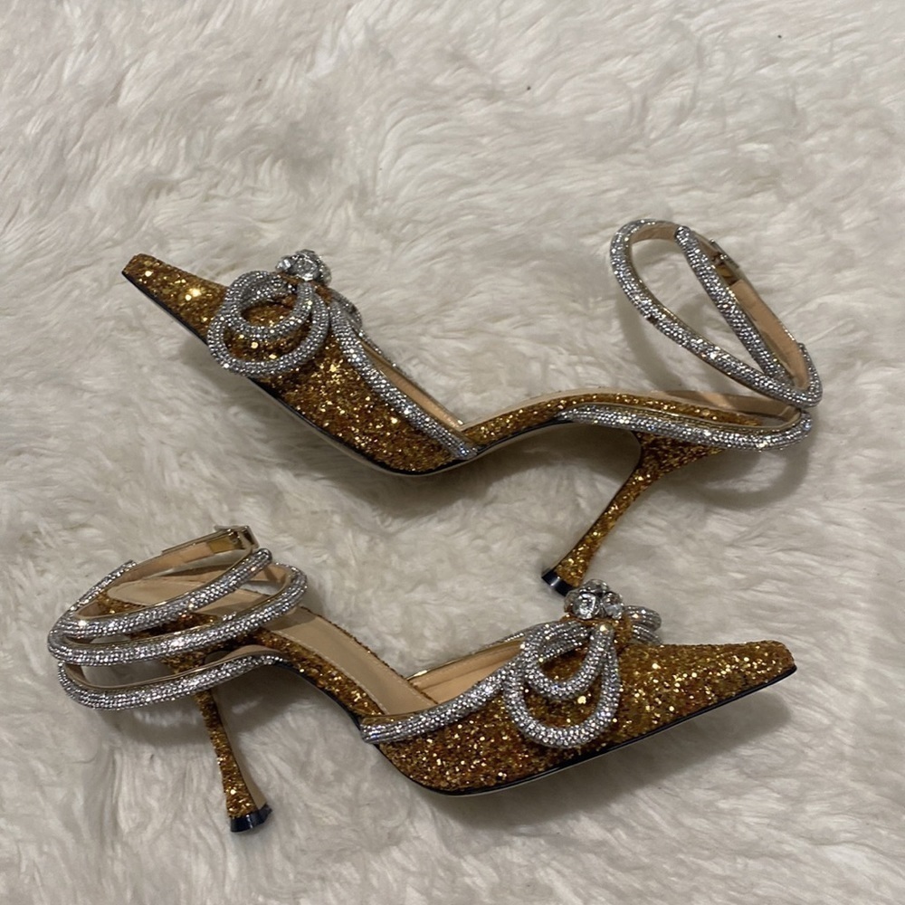 New Mach & Mach Double Bow Crystal embellished‎ glitter pump size 38.5EU - Picture 6 of 15